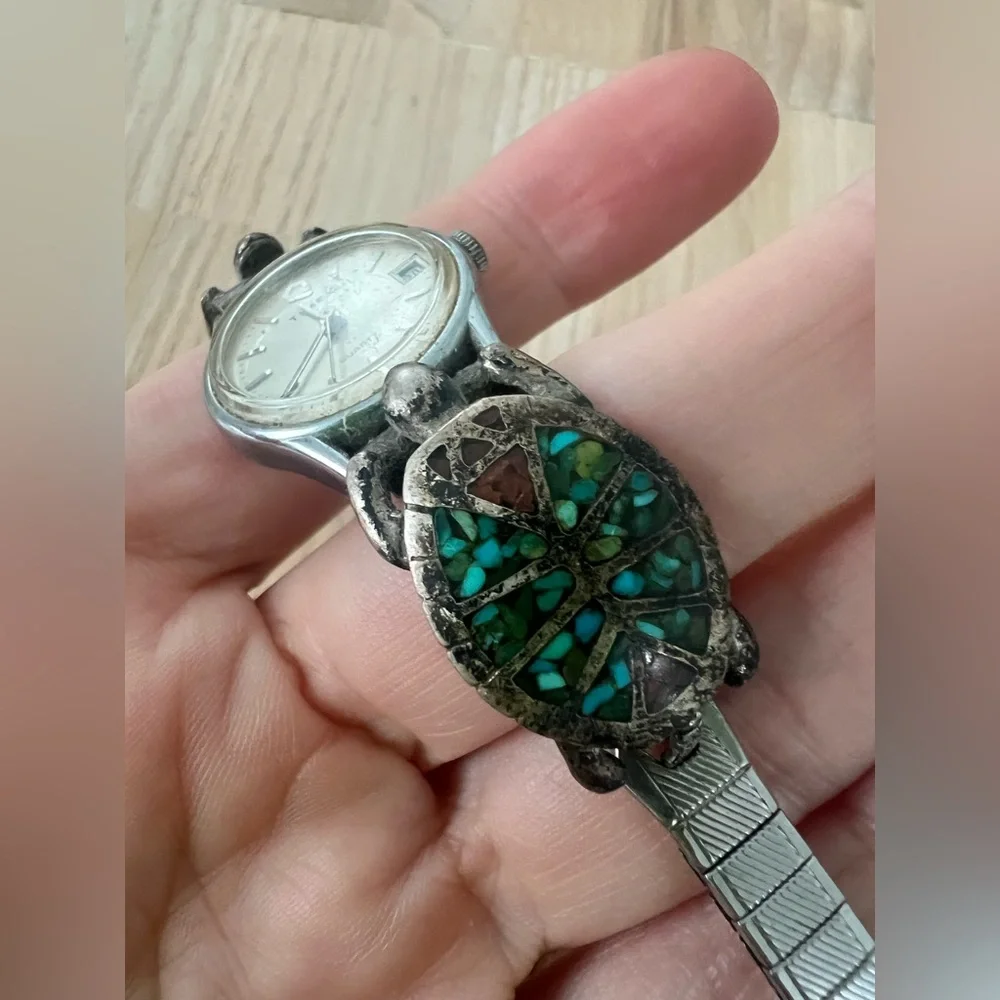 Timex ladies sterling silver mosaic turtle southwestern watch NEW BATTERY